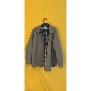 Vtg LL Bean Lined Shirt Jacket Tan Cotton Plaid Flannel XXL Shacket